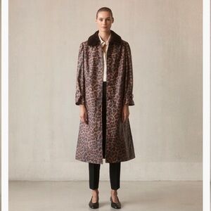 LONG RAINCOAT WITH DETACHABLE PLUSH COLLAR - LEOPARD